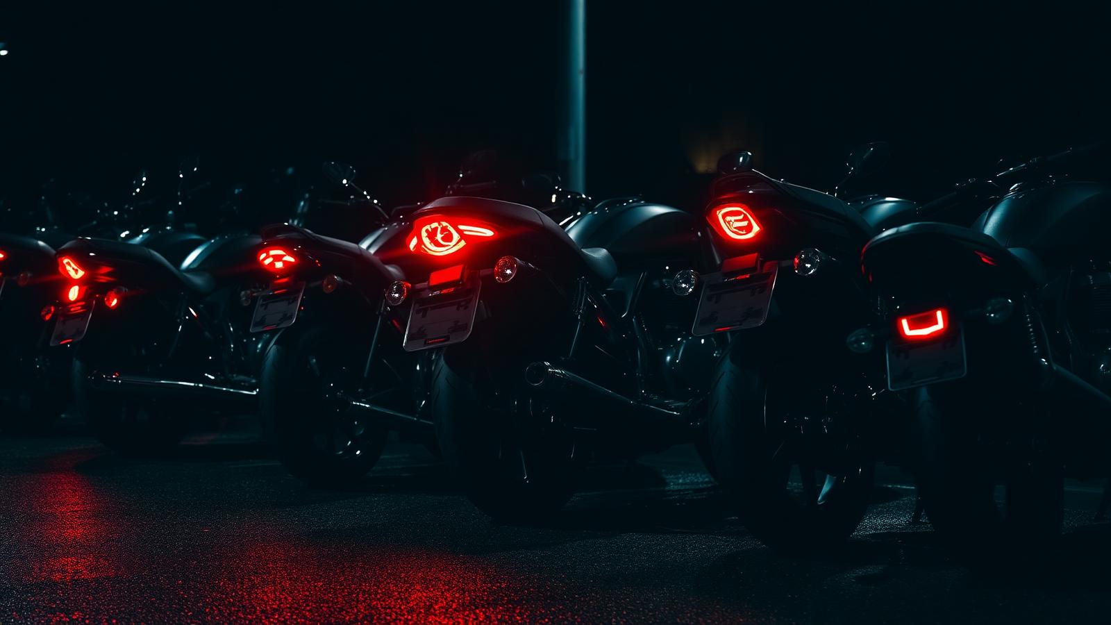 Bikes lined up at night